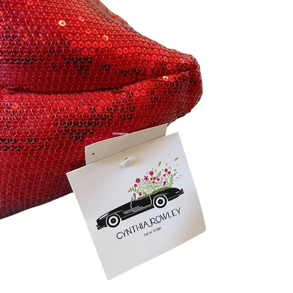 Cynthia Rowley Red Sequin Lips Shaped Pillow Valentines Day Love Kiss NEW